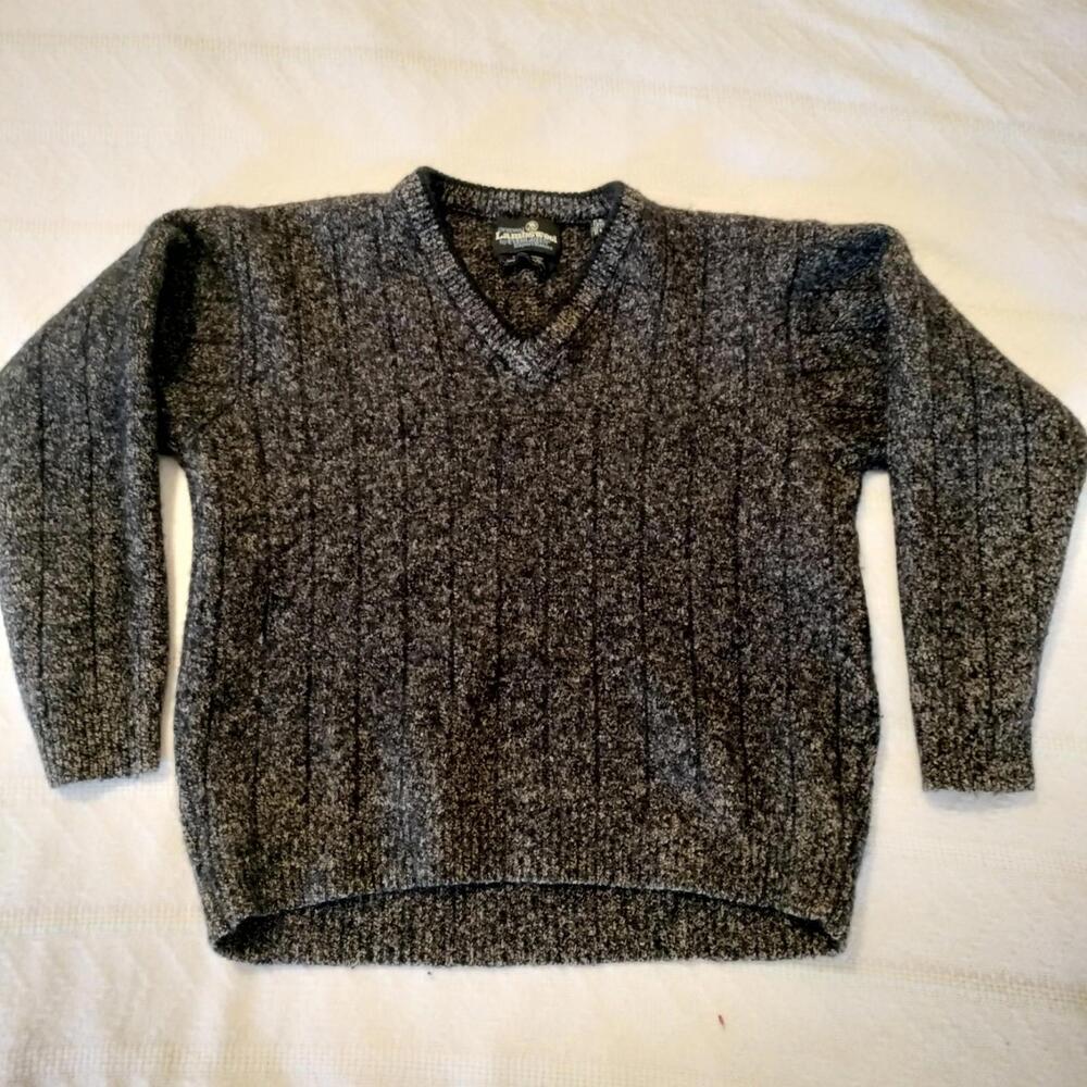 Original LambsWool By Evergreen Youth Boys Marled Gray Cable Knit V Neck Sweater